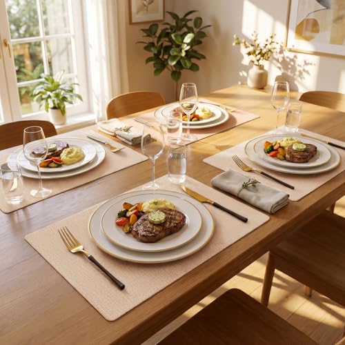 Romanstile Faux Leather Vinyl Placemats Set of 6, Pink - color: Pink