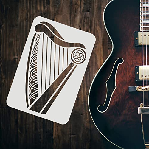 FINGERINSPIRE Celtic Irish Harp Stencil 11.7x8.3 inch Musical Instrument Mylar DIY Art Craft Template Reusable Irish Welsh Knotwork Symbols Washable Wall Stencils for Painting on Wood, Floor, Wall - color: Celtic Irish Harp