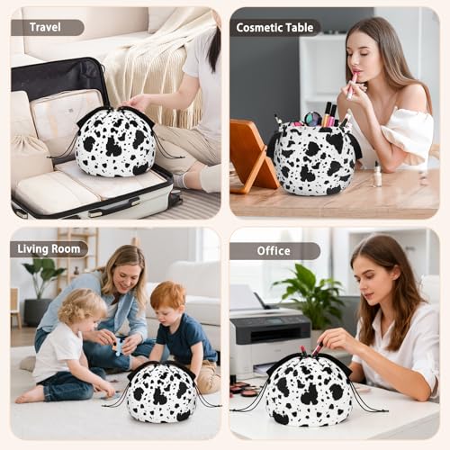 Funny Cow Print Drawstring Makeup Bag, Travel Toiletry Cosmetic Organizer - color: B-Cow-Blackwhite