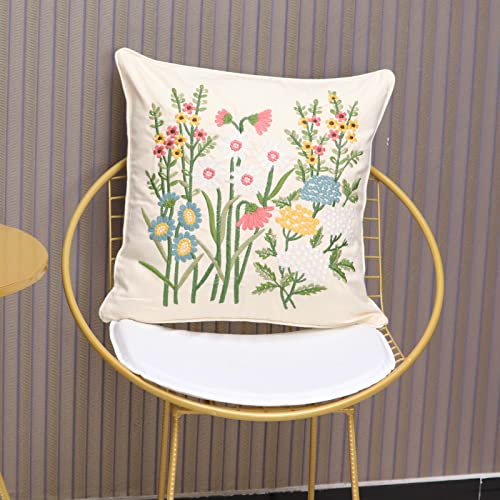 Set of 2 Embroidered Decorative Throw Pillow Covers Couch Square Pillowcases Cushion for Bedroom Sofa Farmhouse Decor 18x18 Inch (Daisy) - color: Daisy