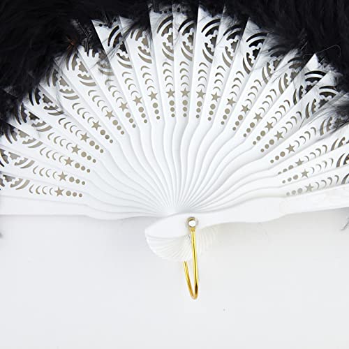 BABEYOND 1920s Marabou Feather Folding Hand Fan - color: Black