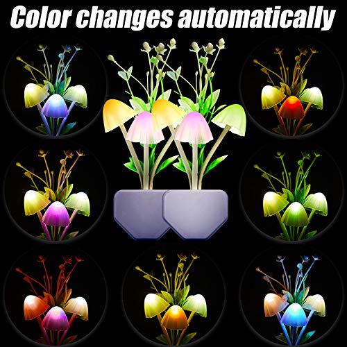Mudder 4 Pcs Sensor Mushroom Night Lights LED Night Lights 7 Color Changing Plug-in Light Sensor Wall Lamp for Adults Bedroom, Bathroom, Christmas Party Gift(Float Grass Style) - style: Float Grass Style