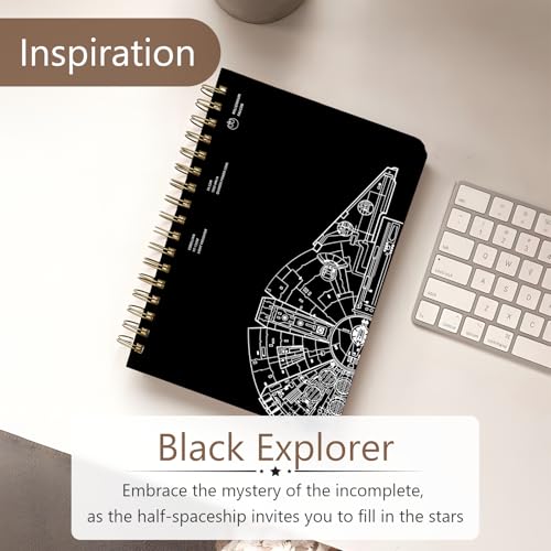 Cute Spiral Notebook Journal A5 6x9 Note Book with Pocket, Black - color: Black Gear