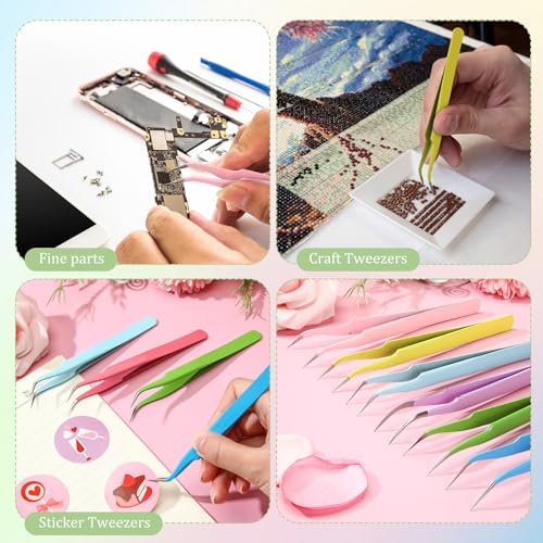 Honoson 9 Pcs Curved Pointed Craft Tweezers Precision Tweezer,Macaron Colors - color: Macaron Colors