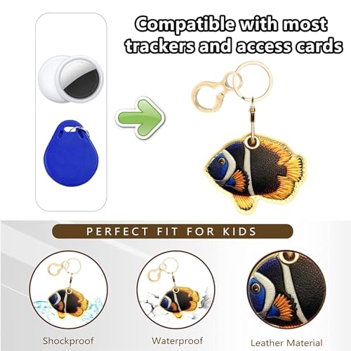 BORKUANA PU Leather Keychain holder Protective Case Compatible with AirTag - color: Fish 8