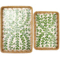 2 Pcs Rectangle Handwoven Rattan Mother of Pearl Inlay Wicker Serving Tray - color: Leaf Spring