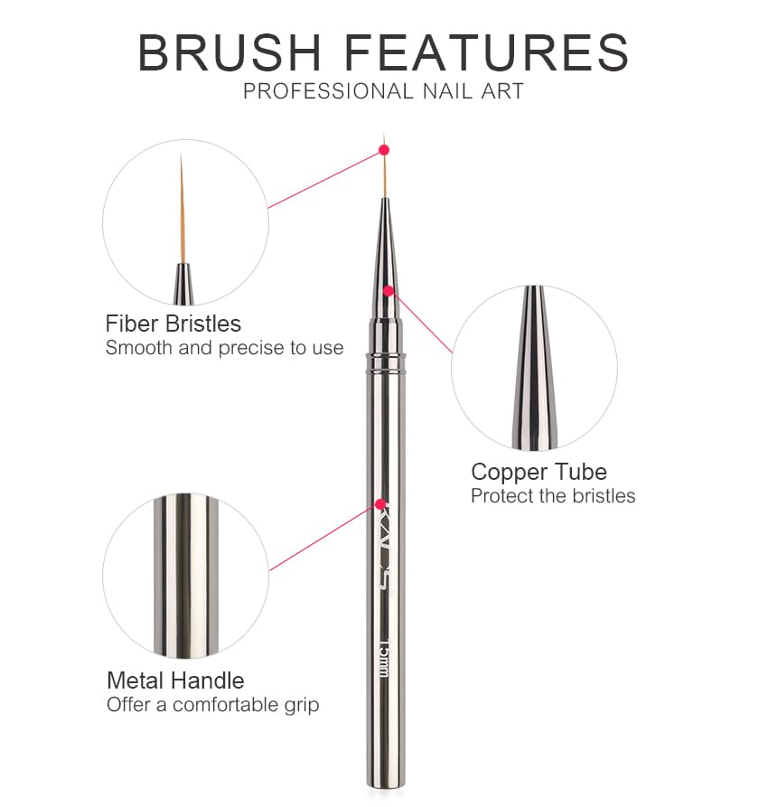 KADS Fine Liner Nail Brush Metal Handle Nail Painting Design Brush Drawing Pen 6mm 9mm 12mm 15mm 18mm (12mm) - color: 12mm (Single)