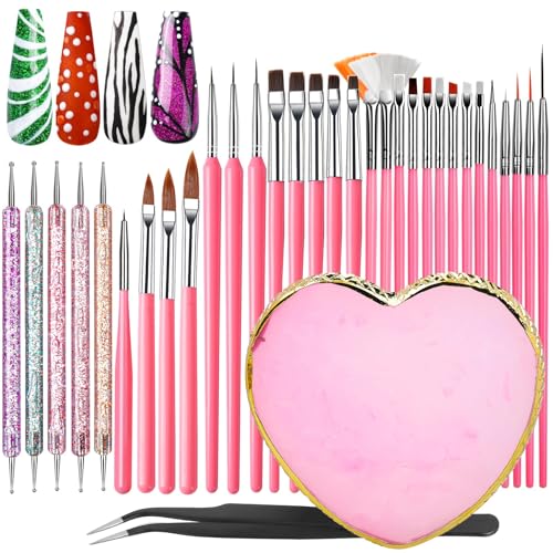 FANDAMEI 33pcs Nail Art Tools, Nail Design Tools, Nail Art Brushes, 31pcs Nail Brushes For Nail Art, Nail Brushes, Nail Dotting Tool, Nail Art Brush For Nail Design, Nail Brush Set, Nail Art Palette