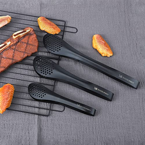 MSY BIGSUNNY Kitchen Buffet Tongs - Heavy Duty Food Serving Set for Cooking, BBQ - Metal Salad Tongs Set of 3 (Black 7" 9" & 11") - color: black 7" 9" & 11" Serving Tongs