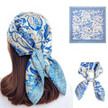 Seawhisper Premium Printed Satin Silk-Like Neck Scarf for Women Square 26" - color: Blue
