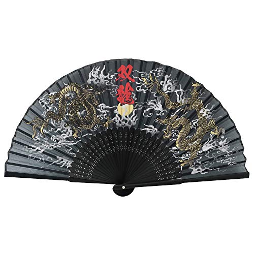 Terra Distribution Folding Fan [Japan Import] Hand Fans for Women Foldable, Japanese Fan, Unique Design, Handmade Bamboo, Silk Fan, 8.6" (22cm), Abanicos de Mano (554 (Double Dragon)) - color: 554 (Double Dragon)