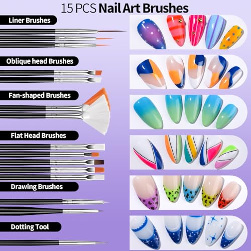 FANDAMEI Nail Art Tools, Nail Design Tools, Nail Brush, Nail Art Kit With Nail Stand, Nail Holder For Painting Nails, Nail Art Brushes, Nail Dotting Tool, Nail Art Palette, Nail Tools For Nail Art - color: Black