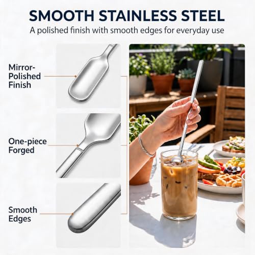 Long Handle Iced Tea Spoons Set of 4, 11.4-Inch Square-Head Stirring Spoons