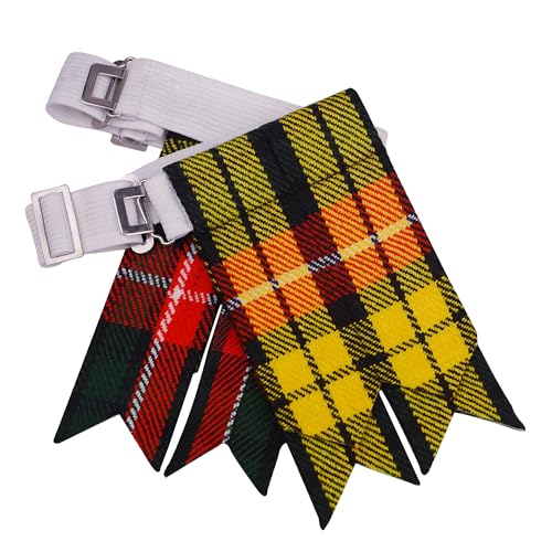 EZE Kilt Flashes for Men with Heavy Buckle Adjusters, Plain & Tartan Kilt Sock Flashes Acrylic Wool - color: Buchanan