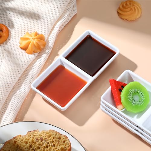 Gejoy 12 Pcs Dual Dipping Sauce Bowls Soy Sauce Dish Bowls, White - color: White