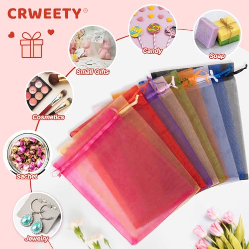 Crweety 50 Pcs Organza Bags 3x4, Red Small Mesh Gift Bags Drawstring Bulk - color: Red
