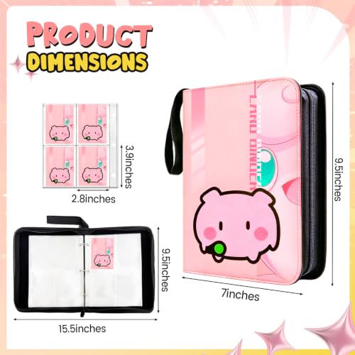 400 Cards Capacity Trading Card Binder, Card Holder with 50 Removable Sleeves, Double Sided 8-Pocket Pages Zipper Album with Wrist Strap for TCG, Sports & Game Cards, Gift for Boys and Girls - color: Light Pink