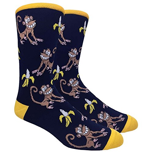 Urban Peacock Men's Novelty Fun Dress Socks Multiple Patterns/Multi-pair Options! - color: Going Bananas - Navy