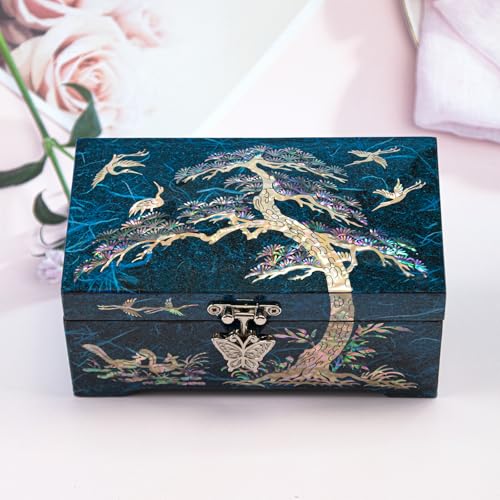 Mother of Pearl Wood Jewelry Box Pine Tree Watch Storage Blue - style: Pine Tree Blue