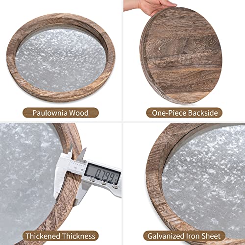 Hanobe Round Wood Decorative Tray: Rustic Wooden Tray for Coffee Table Farmhouse Centerpiece Mirror Candle Holder Vintage Mirrored Bar Plate Ottoman Topper for Home Decor Bathroom Kitchen - color: Distressed Mirror