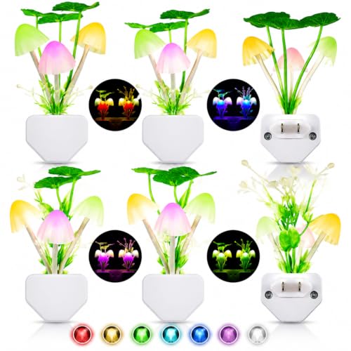 Mudder 6 Pack Plug in LED Mushroom Night Light, Water Plants, Lotus Leaves - style: Water Plants, Lotus Leaves