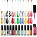 TWOEIGHT Gel Nail Polish Liner Nail Art 12 Colors 8ml UV Lamp Soak-off Polishes Pigmented White Red Pink Green Gold Glitter Built Thin Brush in Bottle Manicure DIY at Home Salon Quality Gift for Women - color: Multicolor