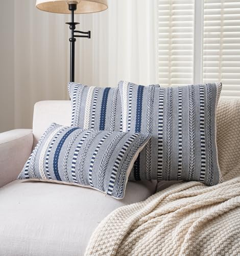 Cethom Boho Throw Pillow Covers 20x20 Inch Set of 2, Farmhouse Decorative Couch Pillow Cases, Navy Blue Accent Pillows of Bed, Sofa Bedroom Living Room Home Decor Cushion Cover - color: Navy Blue, size: 20" x 20" (Pack of 2)