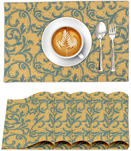 Ruvanti Placemats Set of 6, 100% Cotton Place Mats of 13"x19", Vine Spirals - color: Vine Spirals