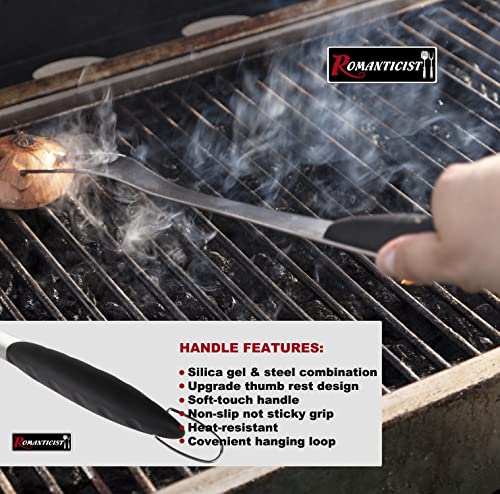 ROMANTICIST 4pcs Heavy Duty Grill Accessories for Top Chef - Professional Grill Tool Set & Basic BBQ Tools for Backyard Restaurant Outdoor Kitchen - Deluxe Grill Gift for Dad on Father’s Day Christmas - color: silvery