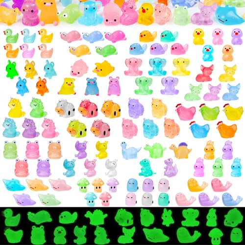 120PCS Glow in the Dark Mini Resin Animals 20 Styles of Luminous Ducks dinosaurswls Frogs and More Tiny Figurines for Fairy Garden Aquarium Terrarium Potted Plants Dollhouse Decor - color: 120pcs-animals Style2