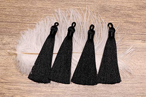 Tupalizy 10PCS Handmade Soft Silky Tassels with Hanging Loop for Bookmarks Keychains Earring Bracelets Jewelry Making Souvenir Graduation Clothing Sewing Gift Tag Art DIY Craft Projects (Black) - color: Black