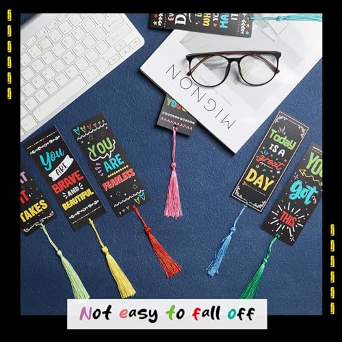 Outus 12 Pack Inspirational Quote Bookmarks with Colorful Tassels, Positive Motivational Sayings Page Markers, Bulk Encouragement Book Marks Back to School Classroom Reward Favors Gifts for Students - style: Inspirational
