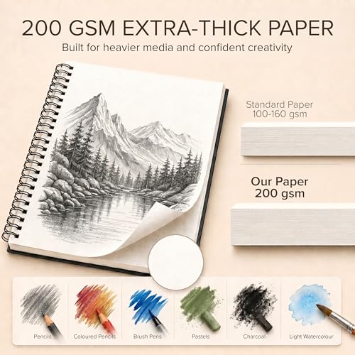 Artist’s Sketchbook Hardcover – 200GSM Very Thick Paper – Large, Spiral Sketch Book for Drawing and Mixed Media – Sketch Pad, Art Book - 11.4 x16.5, 40 Sheets / 80 Pages - size: 11.4 x 16.5 inches
