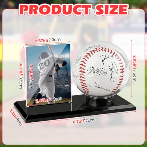 Acrylic Baseball Display Case, Dustproof Clear Base Ball Holder for Ball and Cards, Centerpieces Protector Gift for Memorabilia Showcase, Baseball Stand & Photo Card Frame for Official Size Base balls