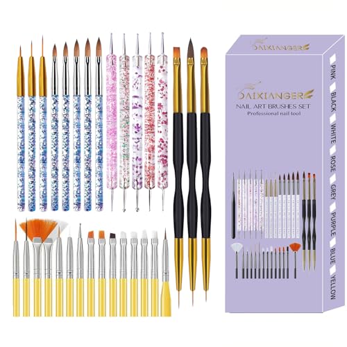 31PCS Nail Art Brush Set, Liner, Dotting, Fan & Flat Brushes - color: yellow