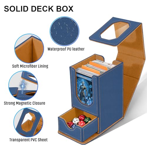 Card Deck Box for MTG Commander, Fits 100+ Double-Sleeved Cards Card Case - color: Gray Blue and Brown