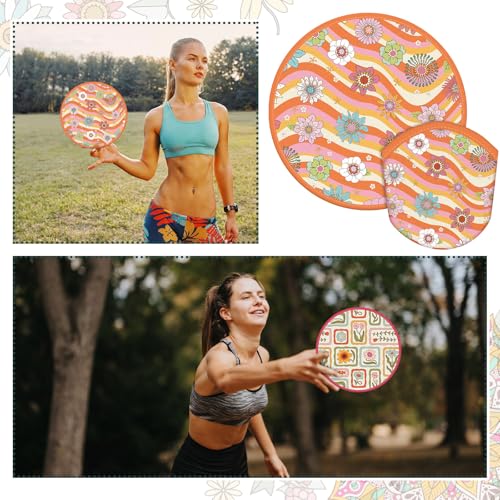 Gejoy 24 Pcs Hippie Retro Foldable Disc Fans Flying Disc Hand Fan 8 Style - color: Hippie Retro