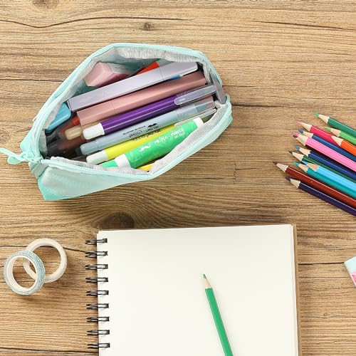 Mr. Pen- Wide-Opening Pencil Case, Triangle Design - color: Mint Green