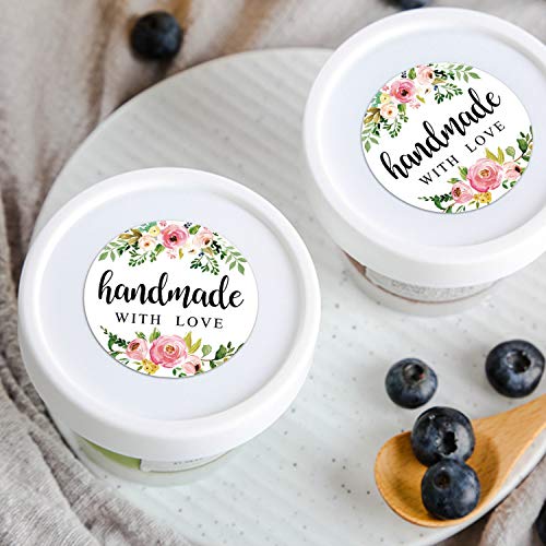 1.4 Inch Floral Handmade Stickers, 500 Round Adhesive Label Stickers, Perfect for Baking, Craft Projects, Gift Package Decoration