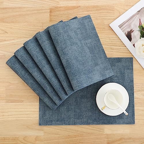 Homaxy PU Faux Leather Placemats for Dining Table, Set of 6, Blue - color: Blue