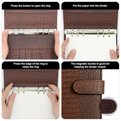 Convend A6/A5 Refillable 6 Ring Faux Leather Binder Cover, Brown Croc - color: Crocodile-brown, size: Luxe-A6