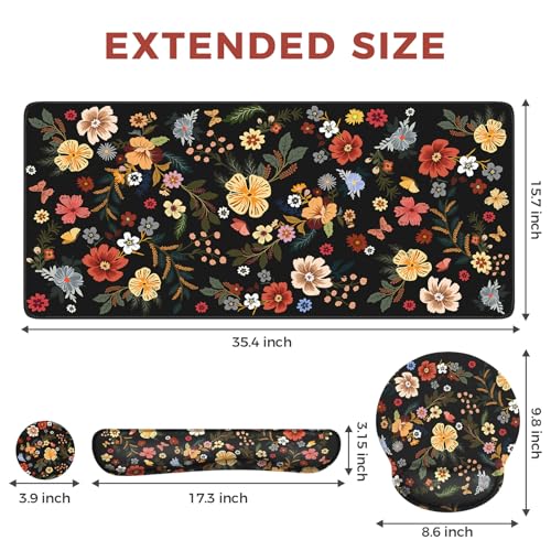 iCasso Desk Cover Mat, 4in1 Floral Large Mouse Pad with Wrist Rest - color: Flowers