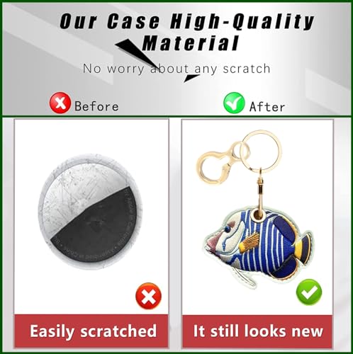 BORKUANA PU Leather Keychain Holder Protective Case Compatible with AirTag - color: Fish 4