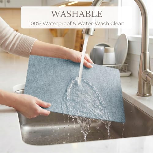 Romanstile Faux Leather Vinyl Placemats Set of 6, Sky Blue - color: Sky Blue