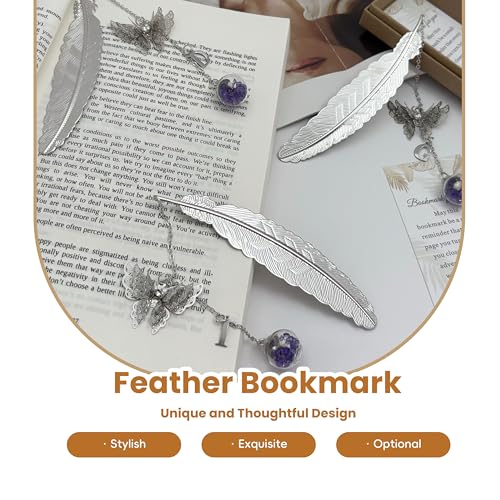 Letter Butterfly Metal Feather Bookmarks Gifts for Reading Women Book Lovers Unique Book Mark Birthday Mothers Day Valentines Christmas Gift for Teacher Mom Best Friend Coworkers Stocking Stuffers- A - style: Silver-A