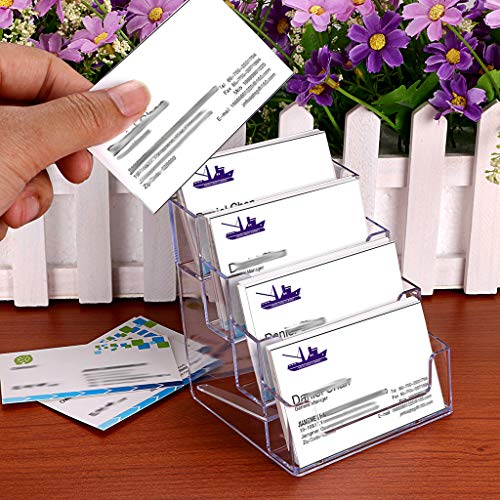 Hipiwe Clear Acrylic Business Card Holder Stand for Desk, 4-Tier 2 Packs - color: Transparent