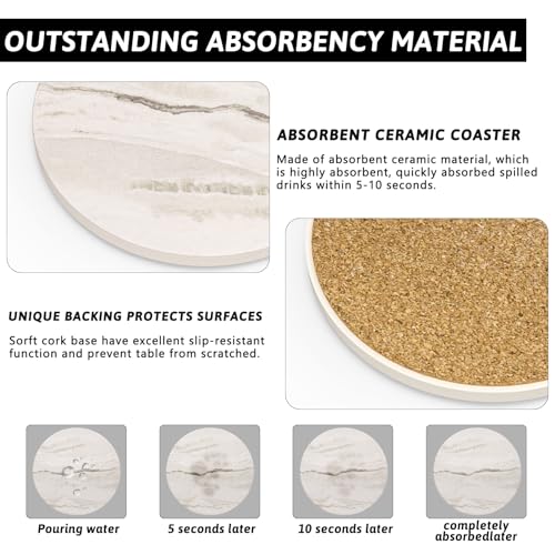 Coaster Set of 4, Ceramic Drink Coasters with Holder, 4 Inch Round (R&F) - style: 4 coasters Style F