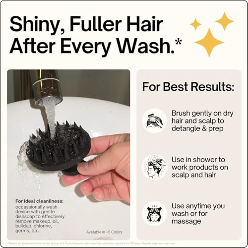 SXNSE Revive Silicone Scalp Massager - Manual Scalp Scrubber & Exfoliator Brush for Dandruff, Buildup & Itch - Scalp Shampoo Brush for Wet & Dry Hair with Soft Bristles and Easy-Grip Handle, Jet - color: Jet