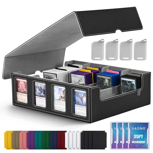UAONO 4-Row 3000+ Trading Card Storage Box with Commander Display - color: Black&Gray, size: 4-row