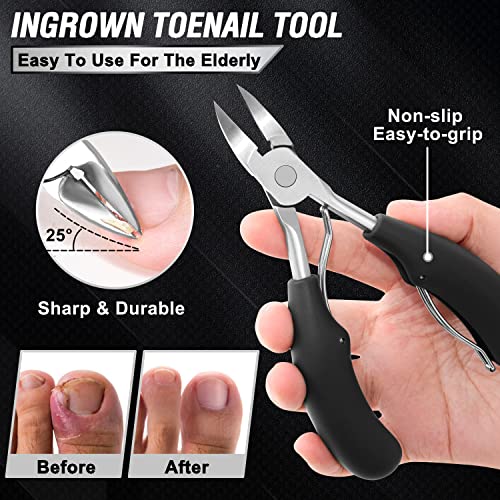 Toenail Clippers for Seniors Thick Toenails, Aucurwen Heavy Duty Toe Nail Clippers Adult Thick Nails Long Handle, Large Toenail Clippers for Thick Nails 7Pcs - color: Black